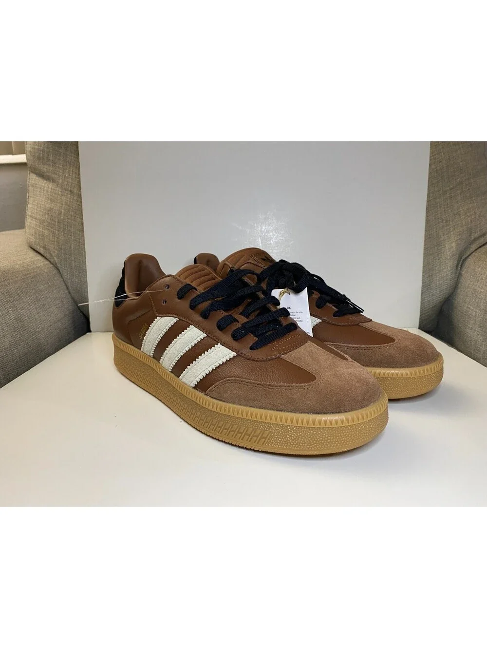 Adidas Samba XLG Shoes Men 12 Brown White Leather Skateboarding Sneakers 029002